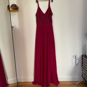 Gentle Fawn Floor Length Magenta dress with Lace Pattern